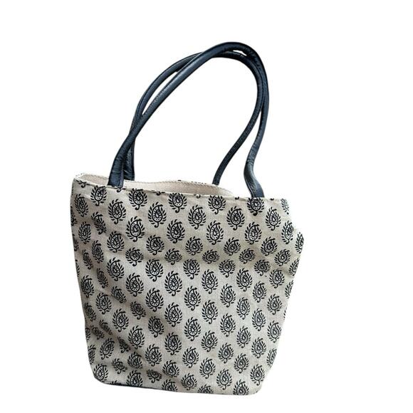 Jute Cream and Black Small Tote Bag EUC - Picture 2 of 8